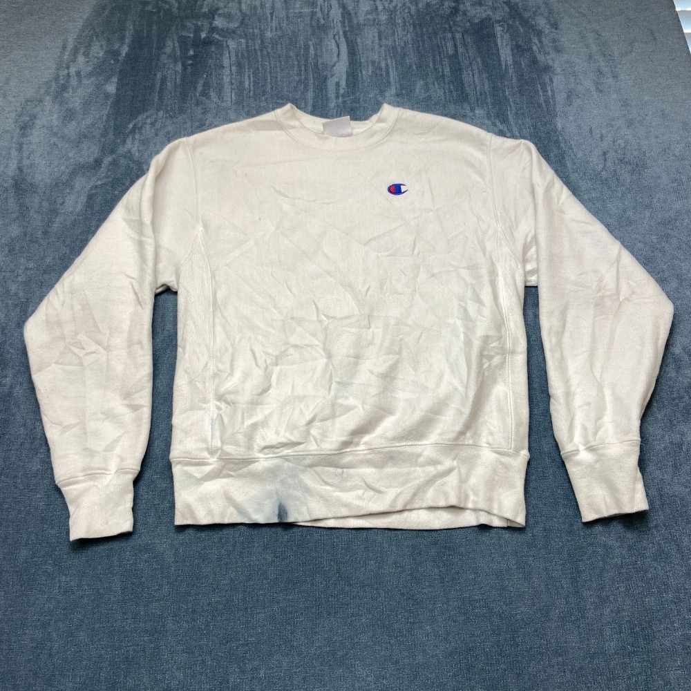 Champion Reverse Weave Sweatshirt Mens Medium White Ribbed Outdoors Winter Cozy